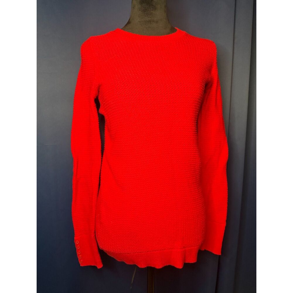 LOFT Red Textured Knit Pullover Sweater with Button Details Size SP
